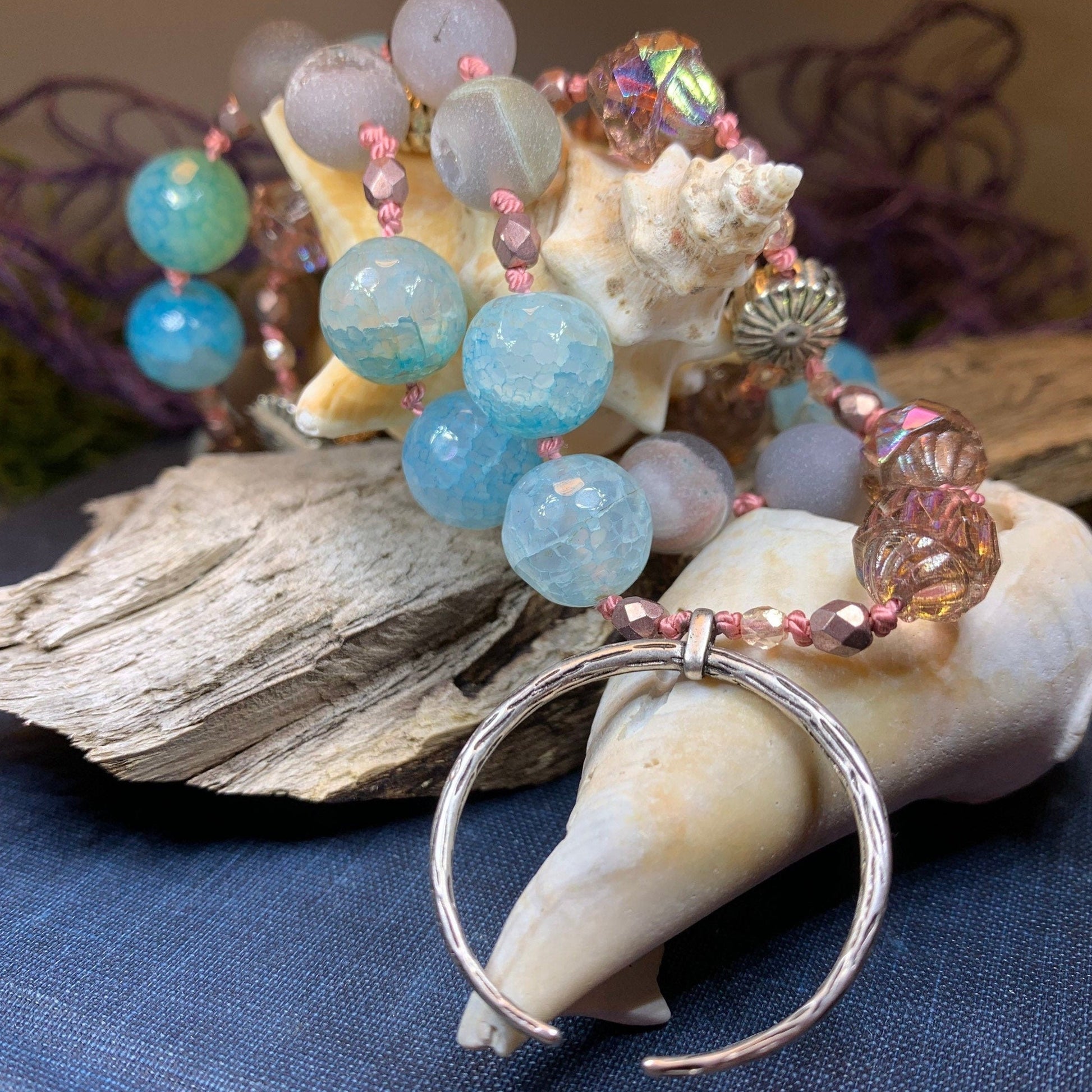 Starfire Moonflower Long Necklace, Hand Knotted Necklace, Handmade Mala Necklace, Boho Necklace, Yoga Jewelry, Art Deco Necklace, Mom Gift