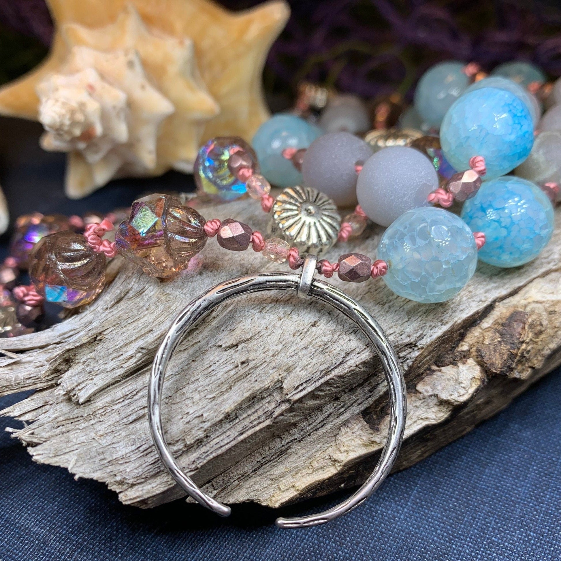 Starfire Moonflower Long Necklace, Hand Knotted Necklace, Handmade Mala Necklace, Boho Necklace, Yoga Jewelry, Art Deco Necklace, Mom Gift
