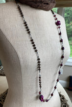 Load image into Gallery viewer, Purple Magic Long Beaded Necklace, Hand Knotted Necklace, Skull jewelry, Boho Necklace, Yoga Jewelry, Art Deco Necklace, Crystal Necklace
