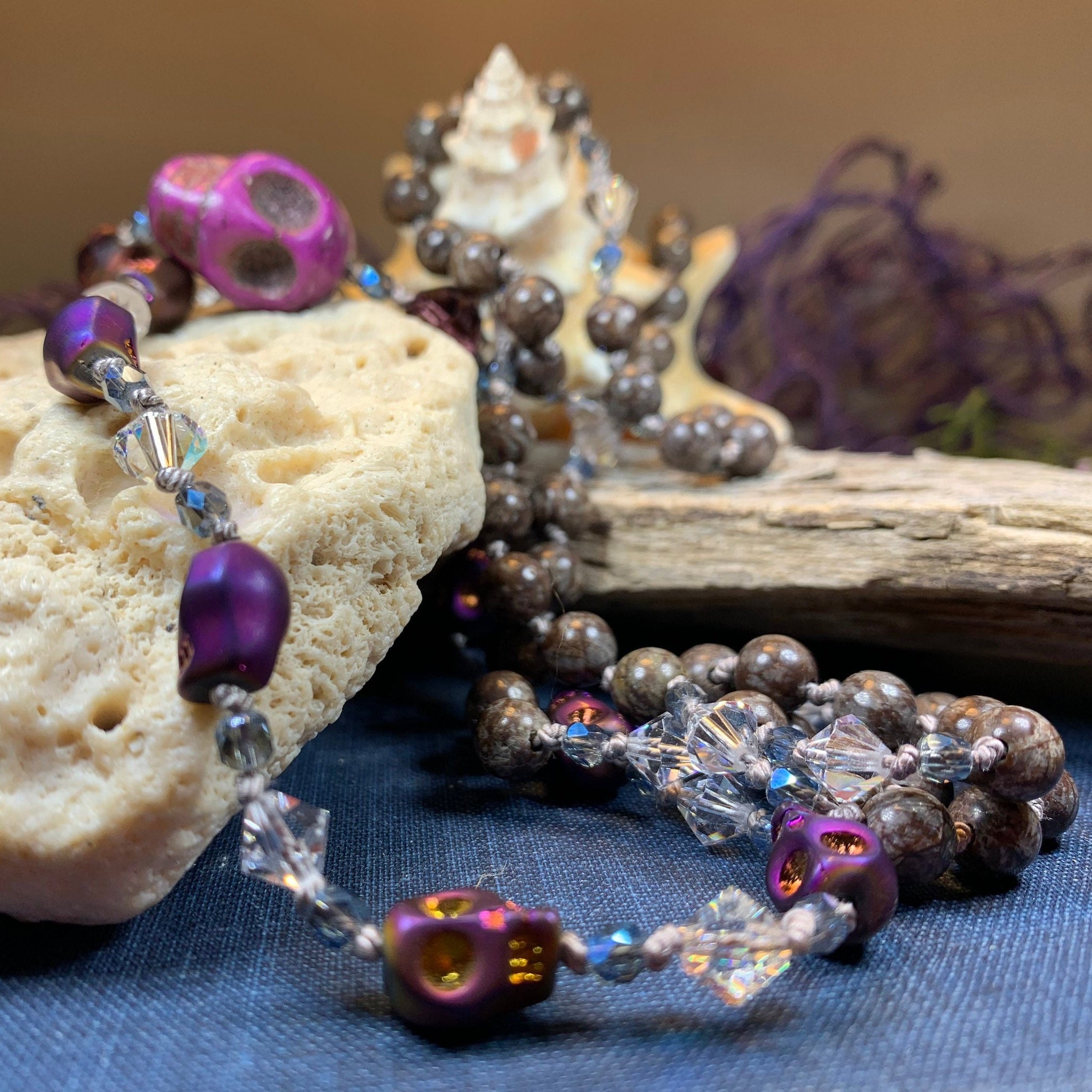 Purple Magic Long Beaded Necklace – Celtic Crystal Design Jewelry