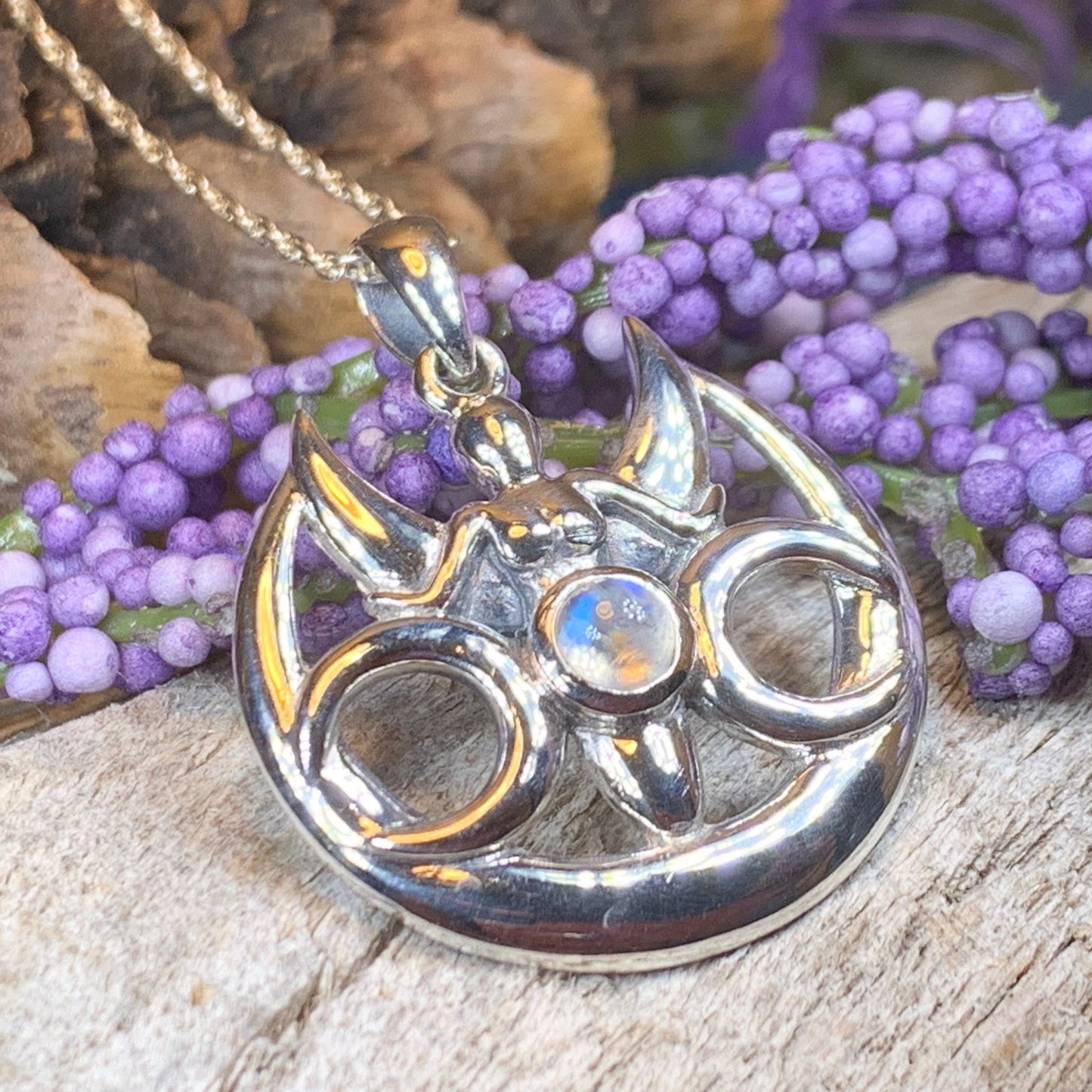 Moon Necklace, Triple Moon Pendant, Goddess Pendant, Celtic Jewelry, Anniversary Gift, Celestial Jewelry, Moonstone Necklace, Irish Jewelry