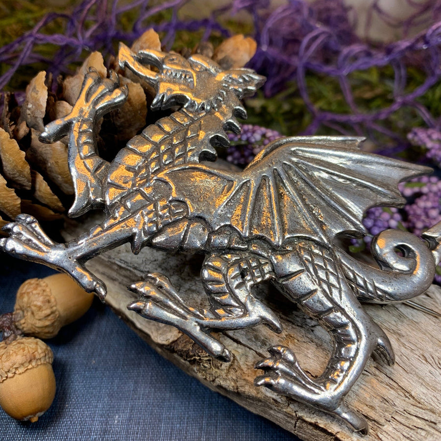 Welsh Dragon Brooch, Wales Jewelry, Extra Large Celtic Pin, Grooms Gift, Father's Day Gift, Celtic Pin, Pagan Brooch, Plaid Pin, Tartan Pin