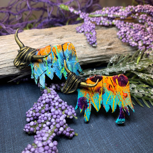 Splatter Highland Cow Brooch - Handmade in Scotland — view 4