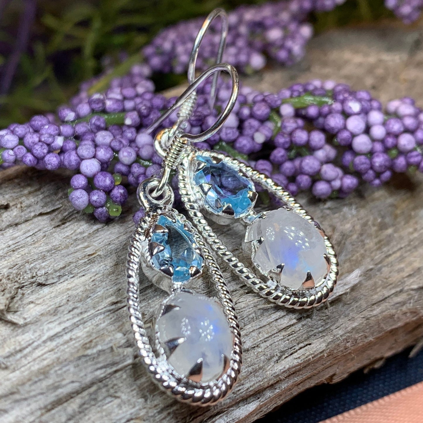 Moonstone Earrings, Celtic Jewelry, Moonstone Jewelry, Topaz Jewelry, Moon Pendant, Anniversary Gift, Celestial Jewelry, Graduation Gift