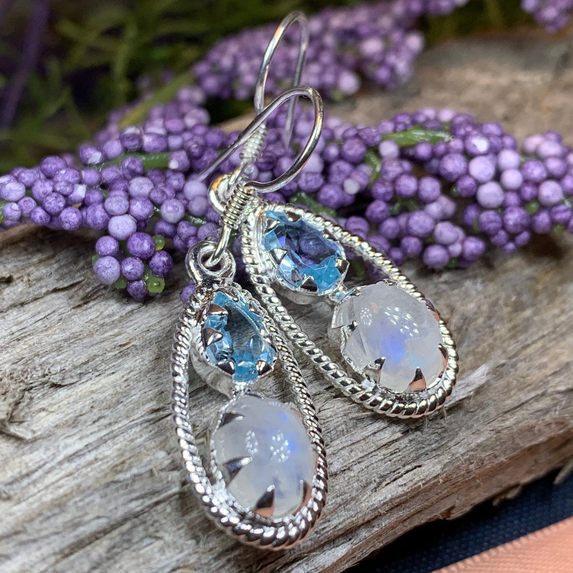 Moonstone Earrings, Celtic Jewelry, Moonstone Jewelry, Topaz Jewelry, Moon Pendant, Anniversary Gift, Celestial Jewelry, Graduation Gift