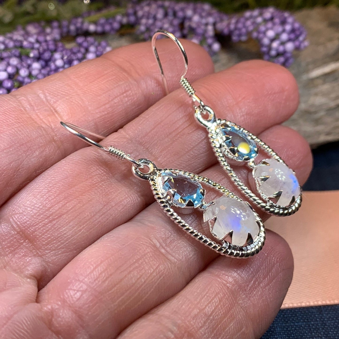 Moonstone Earrings, Celtic Jewelry, Moonstone Jewelry, Topaz Jewelry, Moon Pendant, Anniversary Gift, Celestial Jewelry, Graduation Gift