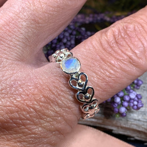 Celtic Love Knot Ring, Moonstone Ring, Silver Boho Ring, Statement Ring, Celtic Jewelry, Anniversary Gift, Promise Ring, Wife Gift