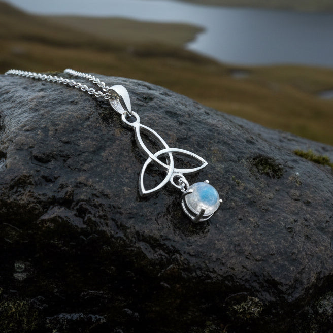 Moonstone Necklace, Trinity Knot Pendant, Celtic Jewelry, Anniversary Gift, Irish Jewelry, Scottish Necklace, Girlfriend Gift, Celtic Knot