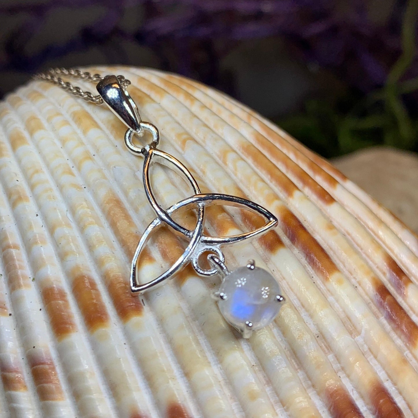 Moonstone Necklace, Trinity Knot Pendant, Celtic Jewelry, Anniversary Gift, Irish Jewelry, Scottish Necklace, Girlfriend Gift, Celtic Knot