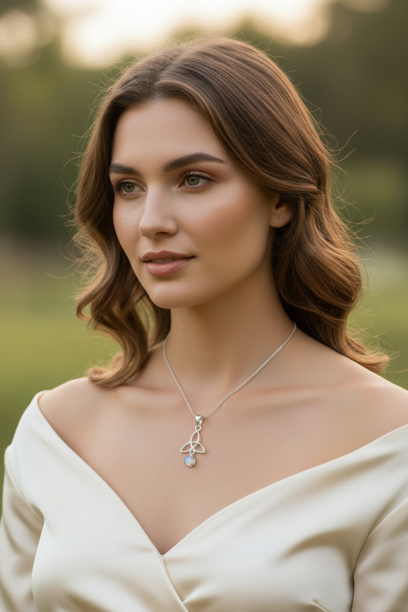 Moonstone Necklace, Trinity Knot Pendant, Celtic Jewelry, Anniversary Gift, Irish Jewelry, Scottish Necklace, Girlfriend Gift, Celtic Knot