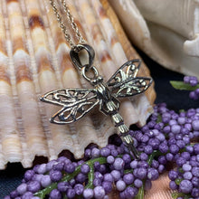 Load image into Gallery viewer, Dragonfly Necklace, Nature Necklace, Outlander Jewelry, Inspirational Gift, New Beginning, Anniversary Gift, Survivor Gift, Celtic Jewelry
