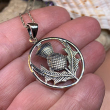 Load image into Gallery viewer, Thistle Necklace, Celtic Jewelry, Scotland Jewelry, Celtic Pendant, Nature Jewelry, Flower Jewelry, Outlander Jewelry, Nature Necklace
