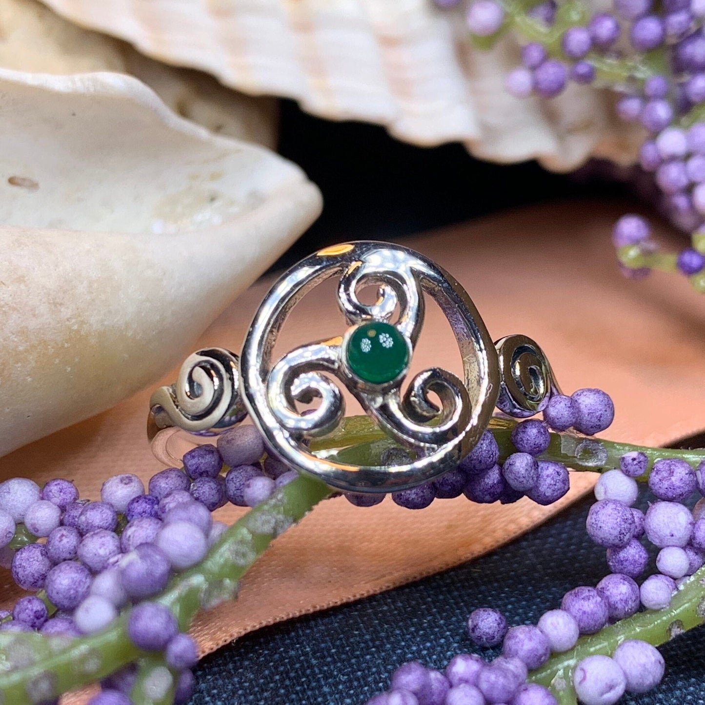 Celtic Spiral Ring, Moonstone Jewelry, Irish Ring, Triskele Jewelry, Celtic Jewelry, Anniversary Gift, Wiccan Jewelry, Wife Gift, Mom Gift