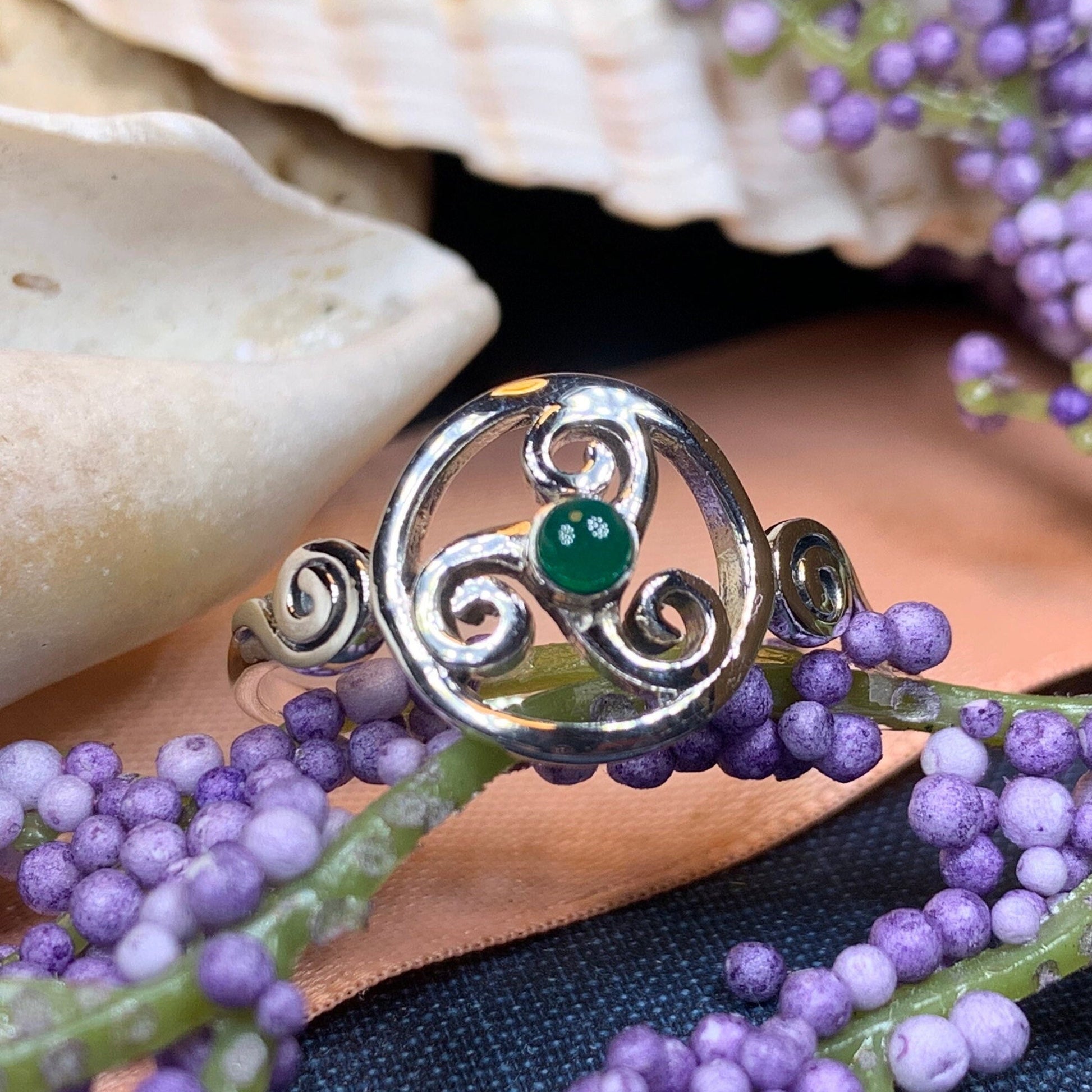 Celtic Spiral Ring, Moonstone Jewelry, Irish Ring, Triskele Jewelry, Celtic Jewelry, Anniversary Gift, Wiccan Jewelry, Wife Gift, Mom Gift