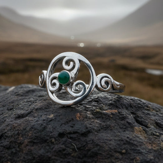 Celtic Spiral Ring, Moonstone Jewelry, Irish Ring, Triskele Jewelry, Celtic Jewelry, Anniversary Gift, Wiccan Jewelry, Wife Gift, Mom Gift
