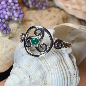 Celtic Spiral Ring, Moonstone Jewelry, Irish Ring, Triskele Jewelry, Celtic Jewelry, Anniversary Gift, Wiccan Jewelry, Wife Gift, Mom Gift