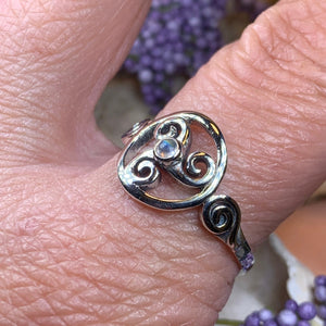 Celtic Spiral Ring, Moonstone Jewelry, Irish Ring, Triskele Jewelry, Celtic Jewelry, Anniversary Gift, Wiccan Jewelry, Wife Gift, Mom Gift