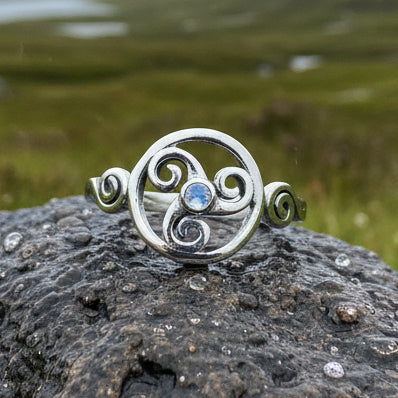 Celtic Spiral Ring, Moonstone Jewelry, Irish Ring, Triskele Jewelry, Celtic Jewelry, Anniversary Gift, Wiccan Jewelry, Wife Gift, Mom Gift