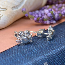 Load image into Gallery viewer, Crab Stud Earrings, Nautical Jewelry, Celtic Jewelry, Anniversary Gift, Sterling Silver Post Earrings, Mom Gift, Sister Gift, Wife Gift
