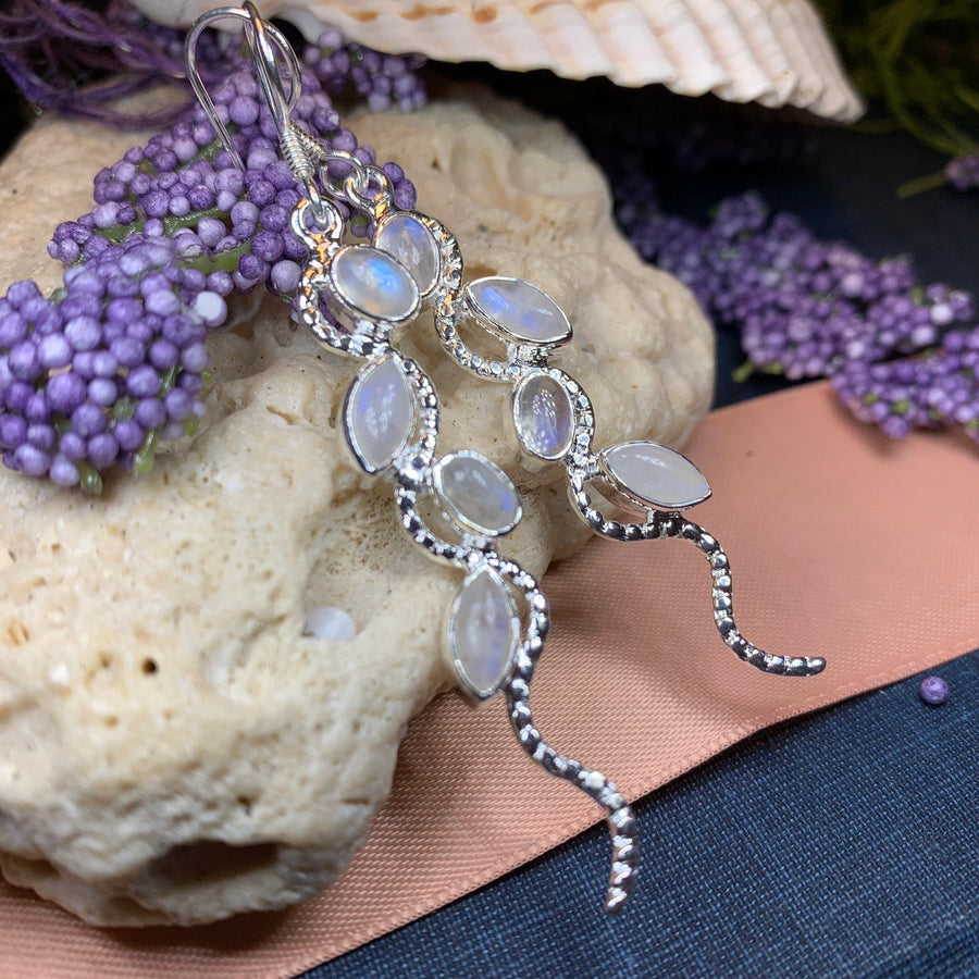 Moonstone Earrings, Moon Jewelry, Celtic Jewelry, Long Drop Earrings, Anniversary Gift, Mom Gift, Wiccan Jewelry, June Birthstone, Silver