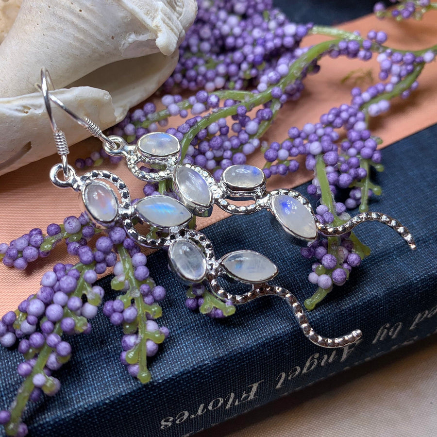 Moonstone Earrings, Moon Jewelry, Celtic Jewelry, Long Drop Earrings, Anniversary Gift, Mom Gift, Wiccan Jewelry, June Birthstone, Silver