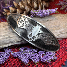 Load image into Gallery viewer, Gothic Bat Hair Clip, Celtic Barrette, Pewter Hair Slide, Victorian Clip, Friendship Gift, Celtic Hair Slide, Norse Jewelry, Animal Barrette
