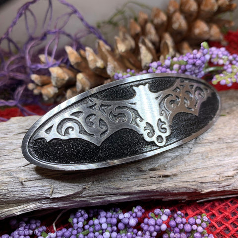 Load image into Gallery viewer, Gothic Bat Hair Clip, Celtic Barrette, Pewter Hair Slide, Victorian Clip, Friendship Gift, Celtic Hair Slide, Norse Jewelry, Animal Barrette
