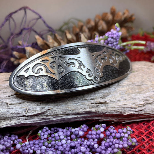 Gothic Bat Hair Clip, Celtic Barrette, Pewter Hair Slide, Victorian Clip, Friendship Gift, Celtic Hair Slide, Norse Jewelry, Animal Barrette