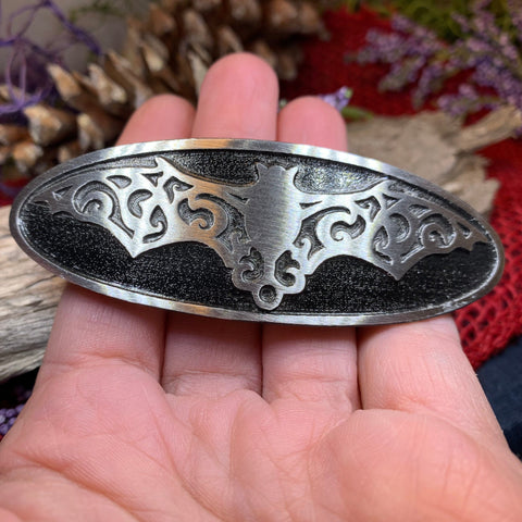 Load image into Gallery viewer, Gothic Bat Hair Clip, Celtic Barrette, Pewter Hair Slide, Victorian Clip, Friendship Gift, Celtic Hair Slide, Norse Jewelry, Animal Barrette
