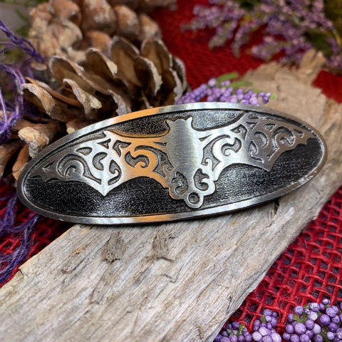 Load image into Gallery viewer, Gothic Bat Hair Clip, Celtic Barrette, Pewter Hair Slide, Victorian Clip, Friendship Gift, Celtic Hair Slide, Norse Jewelry, Animal Barrette
