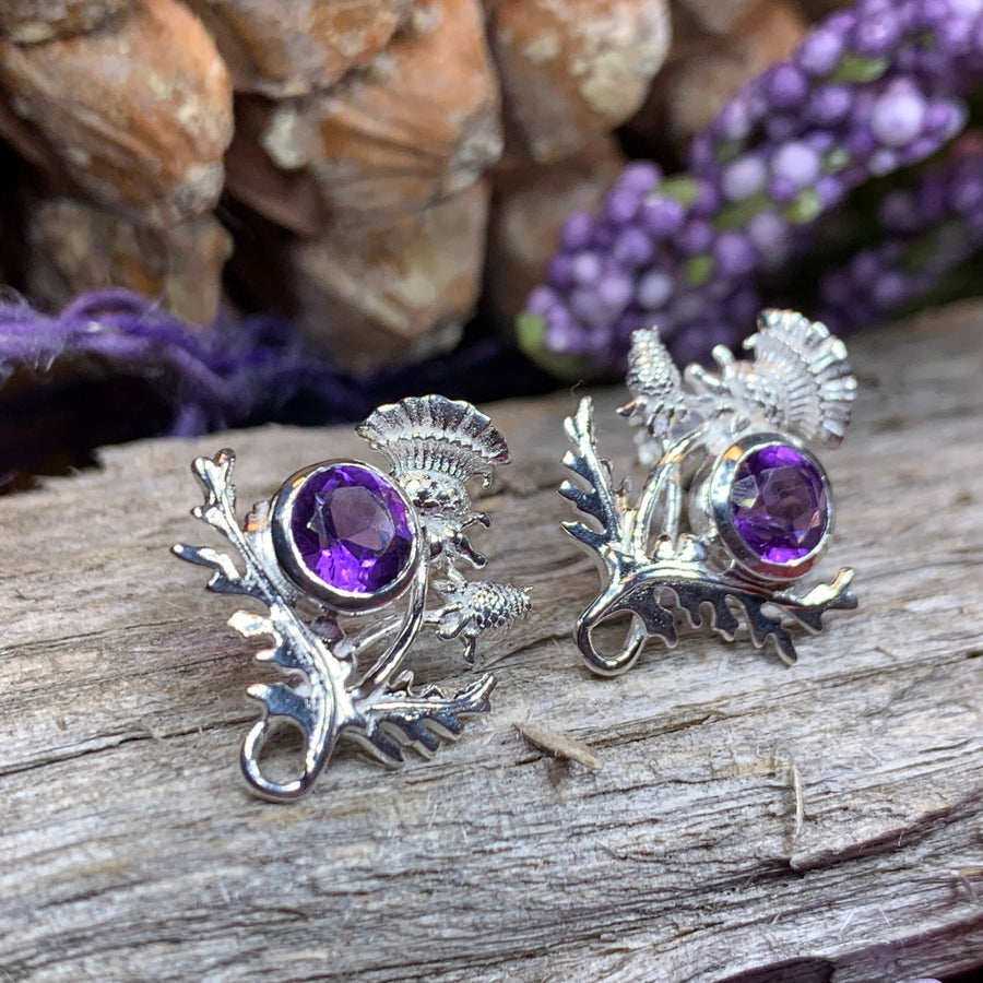 Thistle Earrings, Celtic Jewelry, Scotland Jewelry, Outlander Gift, Nature Jewelry, Thistle Jewelry, Amethyst Jewelry, Wife Gift, Mom Gift