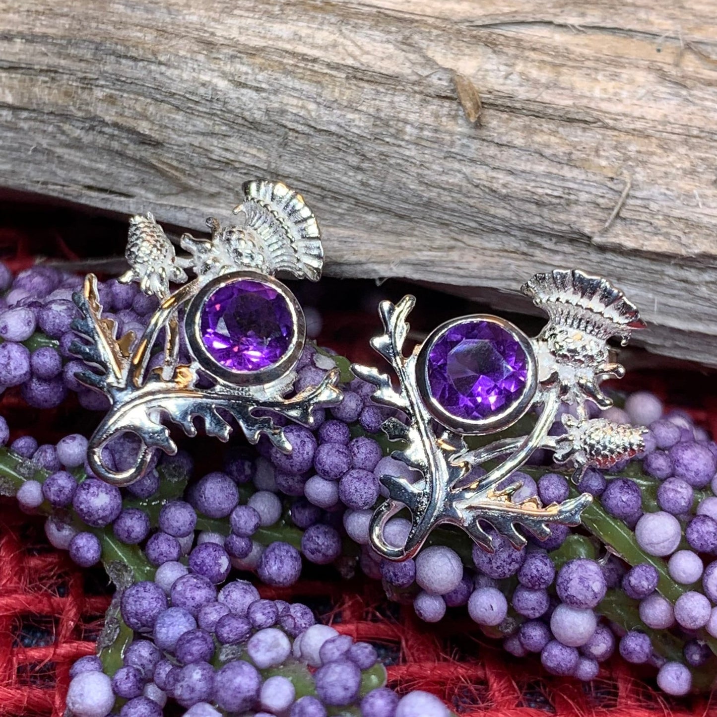 Thistle Earrings, Celtic Jewelry, Scotland Jewelry, Outlander Gift, Nature Jewelry, Thistle Jewelry, Amethyst Jewelry, Wife Gift, Mom Gift