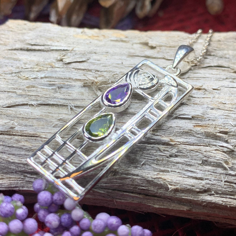 Mackintosh Necklace, Scottish Jewelry, Amethyst Pendant, Celtic Jewelry, Art Deco Pendant, Anniversary Gift, Scotland Necklace, Wife Gift