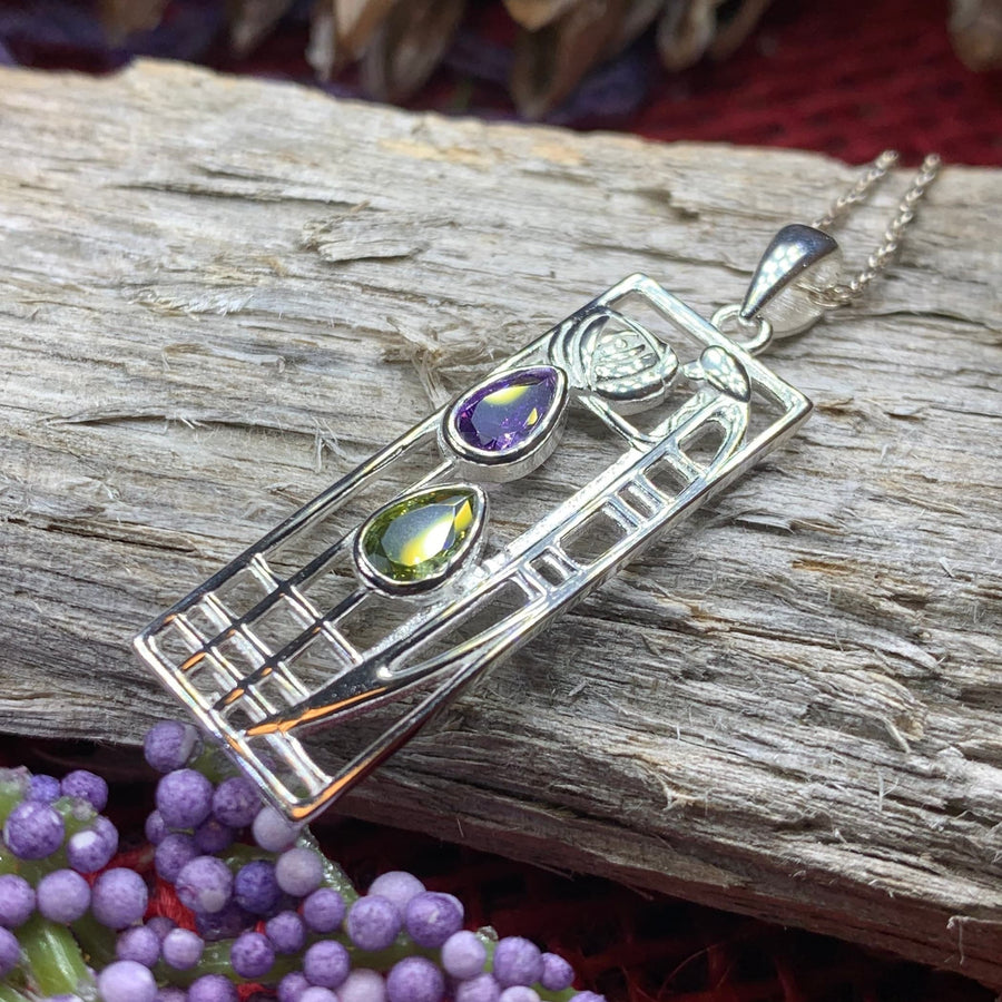 Mackintosh Necklace, Scottish Jewelry, Amethyst Pendant, Celtic Jewelry, Art Deco Pendant, Anniversary Gift, Scotland Necklace, Wife Gift