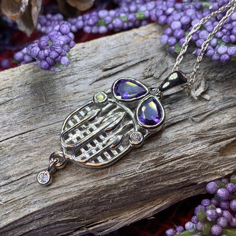 Load image into Gallery viewer, Mackintosh Necklace, Scottish Jewelry, Amethyst Pendant, Celtic Jewelry, Art Deco Pendant, Anniversary Gift, Scotland Necklace, Wife Gift
