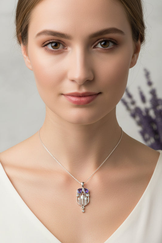 Mackintosh Necklace, Scottish Jewelry, Amethyst Pendant, Celtic Jewelry, Art Deco Pendant, Anniversary Gift, Scotland Necklace, Wife Gift