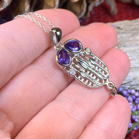 Load image into Gallery viewer, Mackintosh Necklace, Scottish Jewelry, Amethyst Pendant, Celtic Jewelry, Art Deco Pendant, Anniversary Gift, Scotland Necklace, Wife Gift
