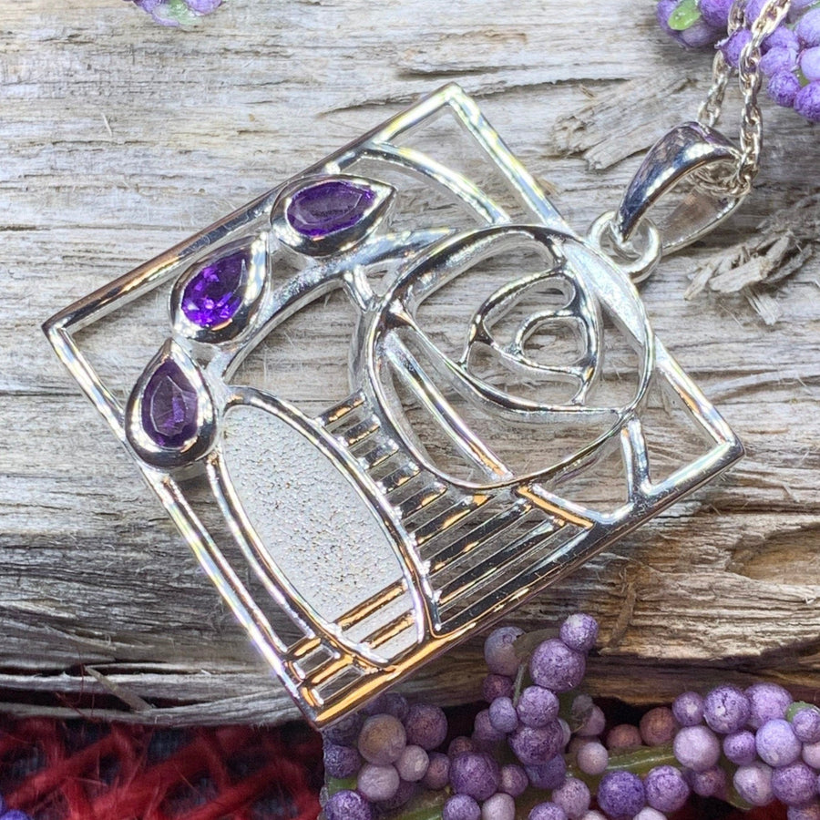 Mackintosh Necklace, Scottish Jewelry, Amethyst Pendant, Celtic Jewelry, Art Deco Pendant, Anniversary Gift, Scotland Necklace, Wife Gift
