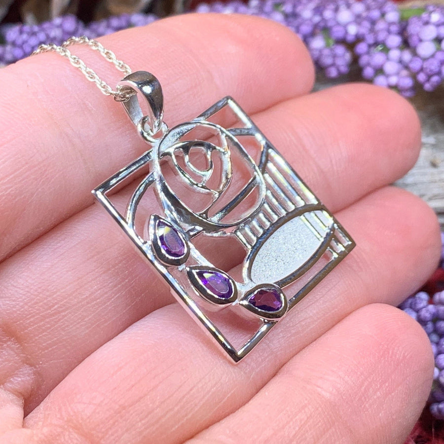 Mackintosh Necklace, Scottish Jewelry, Amethyst Pendant, Celtic Jewelry, Art Deco Pendant, Anniversary Gift, Scotland Necklace, Wife Gift