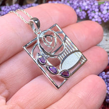 Load image into Gallery viewer, Mackintosh Necklace, Scottish Jewelry, Amethyst Pendant, Celtic Jewelry, Art Deco Pendant, Anniversary Gift, Scotland Necklace, Wife Gift
