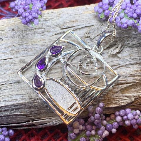 Load image into Gallery viewer, Mackintosh Necklace, Scottish Jewelry, Amethyst Pendant, Celtic Jewelry, Art Deco Pendant, Anniversary Gift, Scotland Necklace, Wife Gift
