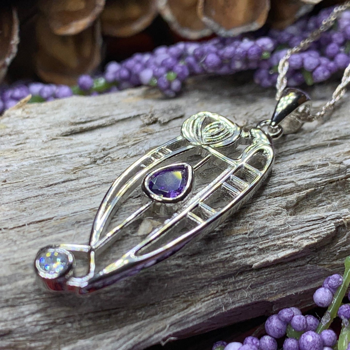 Mackintosh Necklace, Scottish Jewelry, Amethyst Pendant, Celtic Jewelry, Art Deco Pendant, Anniversary Gift, Scotland Necklace, Wife Gift