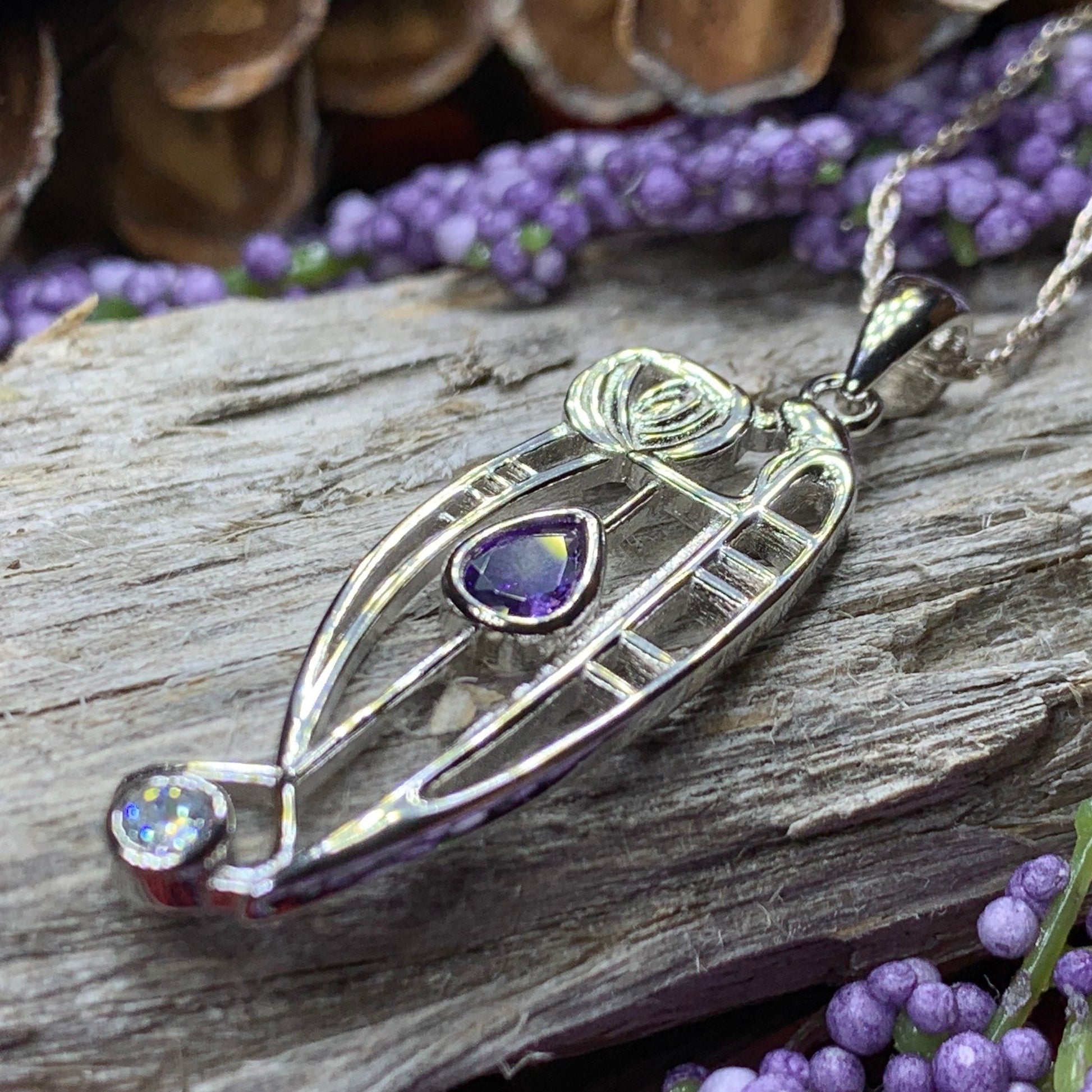 Mackintosh Necklace, Scottish Jewelry, Amethyst Pendant, Celtic Jewelry, Art Deco Pendant, Anniversary Gift, Scotland Necklace, Wife Gift