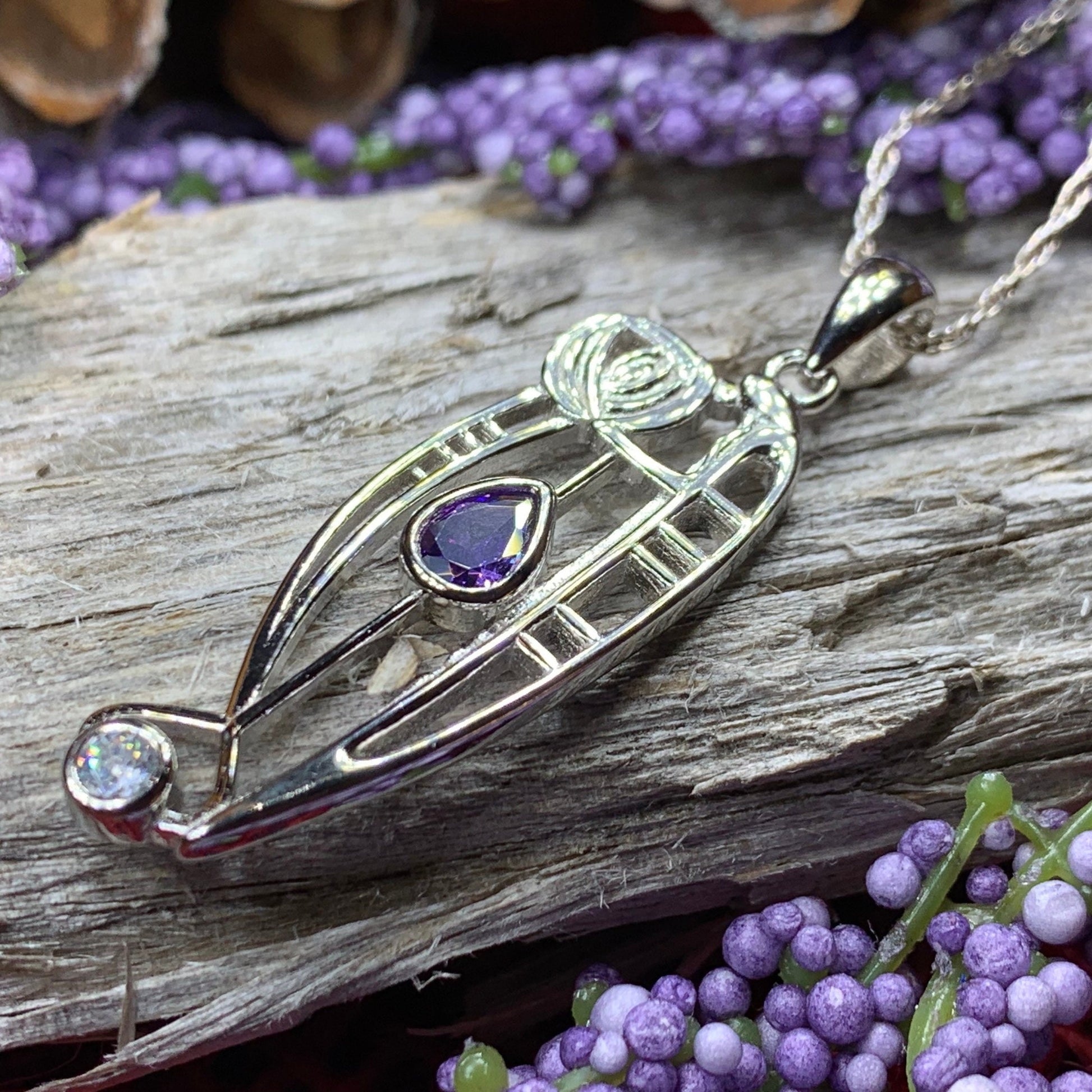 Mackintosh Necklace, Scottish Jewelry, Amethyst Pendant, Celtic Jewelry, Art Deco Pendant, Anniversary Gift, Scotland Necklace, Wife Gift