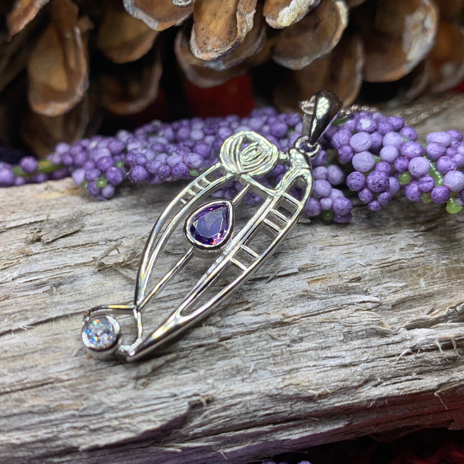 Mackintosh Necklace, Scottish Jewelry, Amethyst Pendant, Celtic Jewelry, Art Deco Pendant, Anniversary Gift, Scotland Necklace, Wife Gift