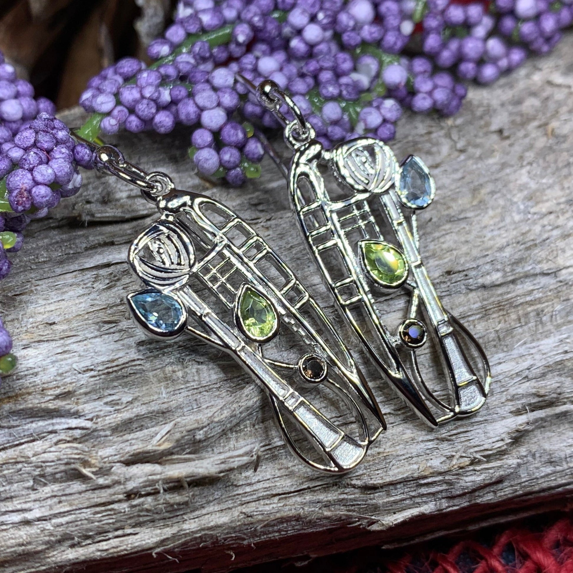 Mackintosh Earrings, Scotland Jewelry, Scottish Jewelry, Art Deco Jewelry, Anniversary Gift, Flower Earrings, Nature Jewelry, Peridot Gift