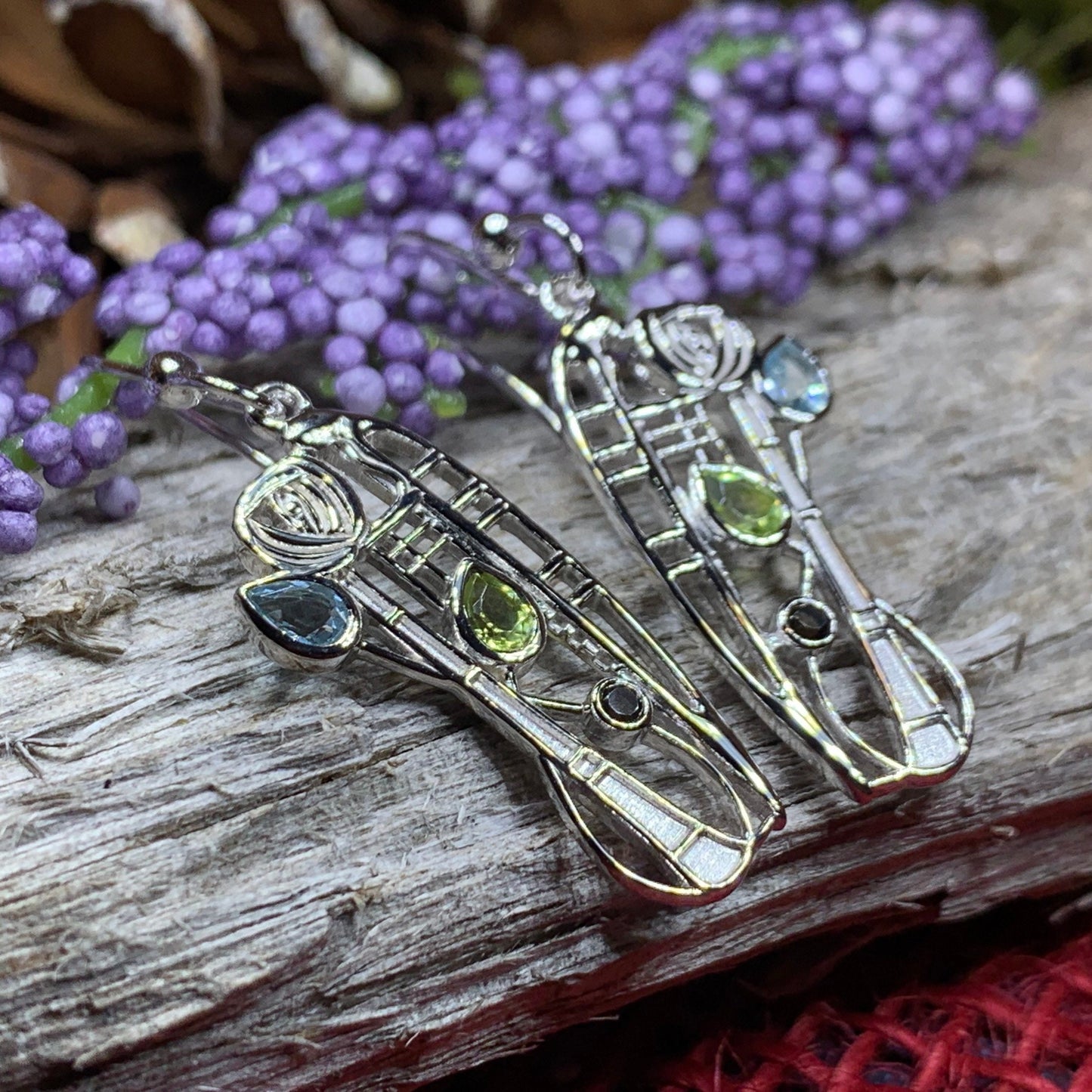 Mackintosh Earrings, Scotland Jewelry, Scottish Jewelry, Art Deco Jewelry, Anniversary Gift, Flower Earrings, Nature Jewelry, Peridot Gift