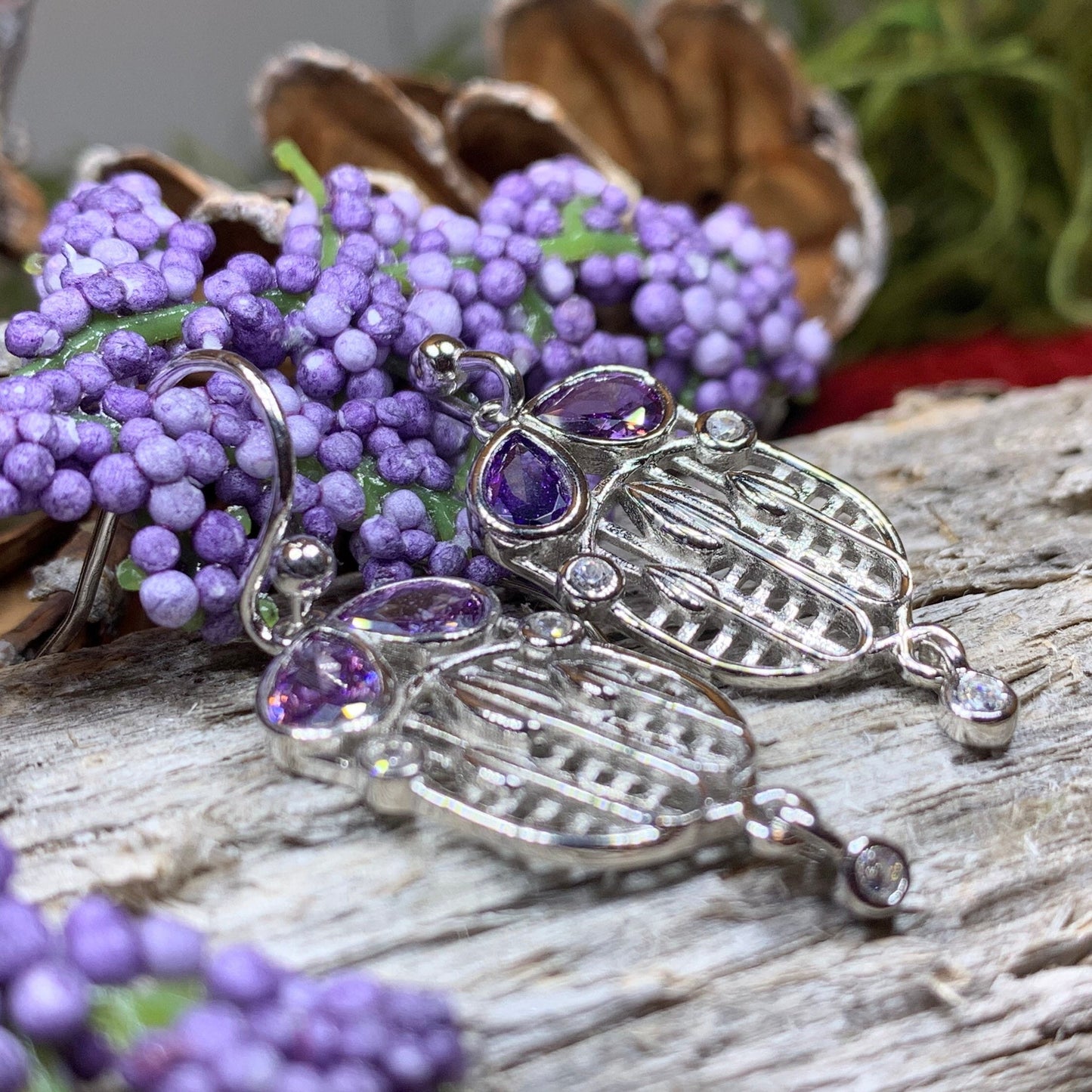 Mackintosh Earrings, Scotland Jewelry, Scottish Jewelry, Art Deco Jewelry, Anniversary Gift, Flower Earrings, Nature Jewelry, Amethyst Gift