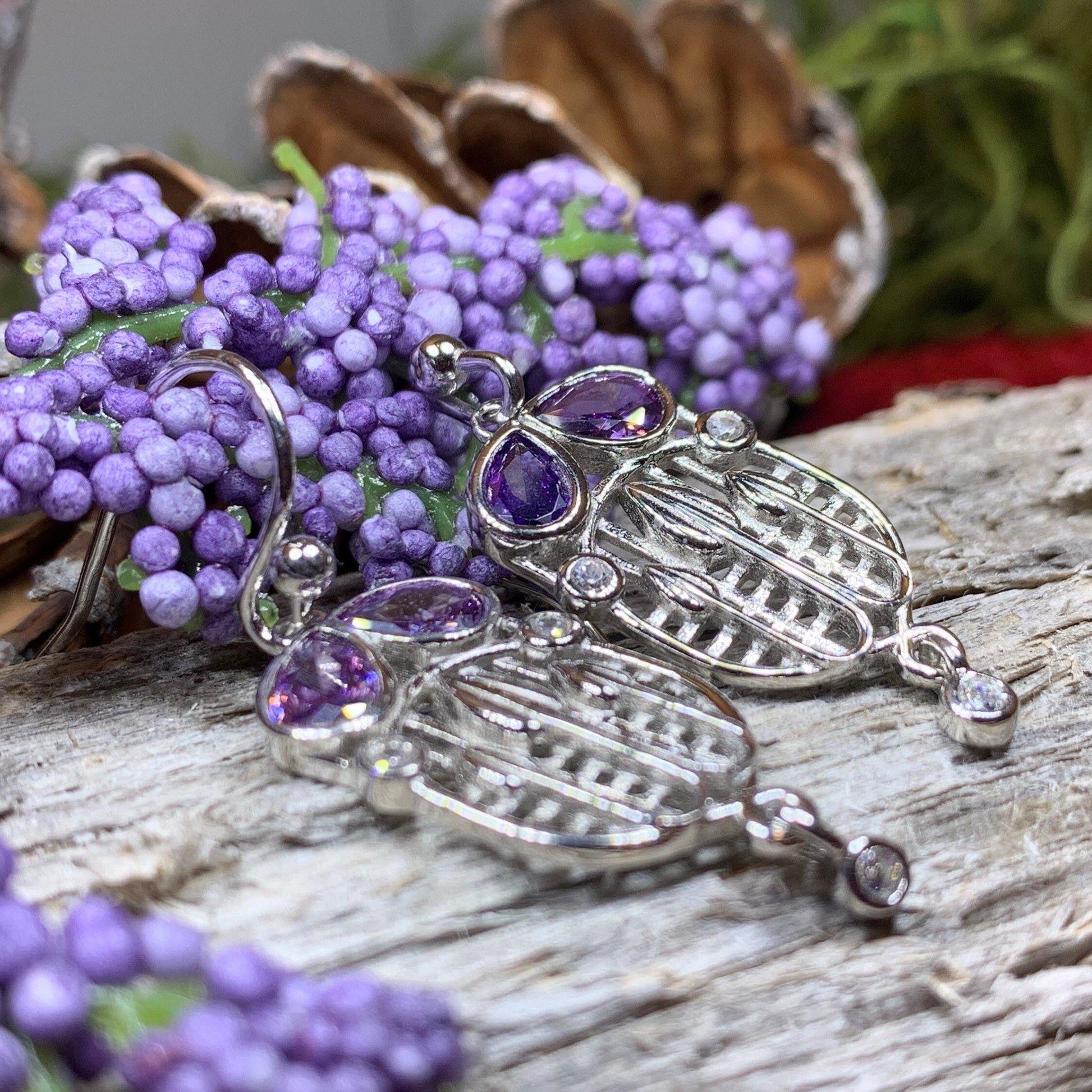 Mackintosh Earrings, Scotland Jewelry, Scottish Jewelry, Art Deco Jewelry, Anniversary Gift, Flower Earrings, Nature Jewelry, Amethyst Gift