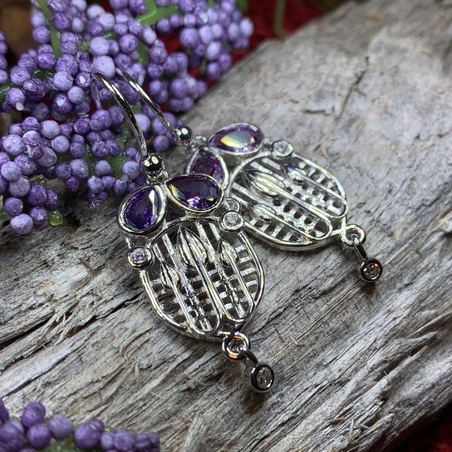 Mackintosh Earrings, Scotland Jewelry, Scottish Jewelry, Art Deco Jewelry, Anniversary Gift, Flower Earrings, Nature Jewelry, Amethyst Gift
